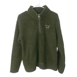Pink Victoria’s Secret Green Sherpa Fleece Pullover Womens Size XS